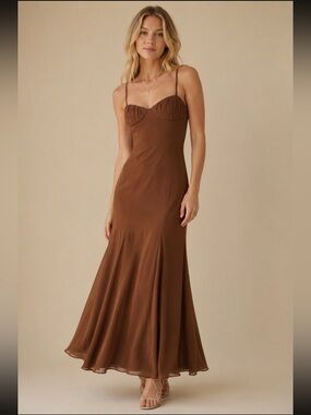 Fame & Partners Brown The Clementine Maxi Dress Size 4 36726